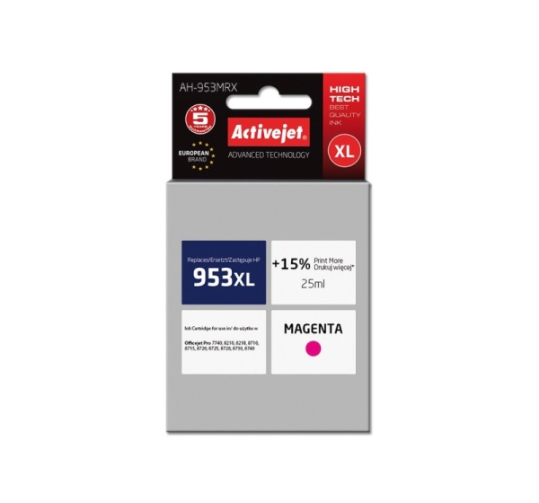 Activejet AH-953MRX ink (replacement for HP 953XL F6U17AE; Premium; 25 ml; magenta)