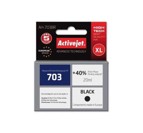 Activejet AH-703BR Ink (replacement for HP 703 CD887AE; Premium; 20 ml; black)