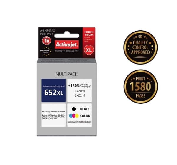 Activejet AH-M652RX ink (replacement for HP 652 F6V25AE/F6V24AE; Premium; 1 x 20 ml, 1 x 21 ml; black, color)