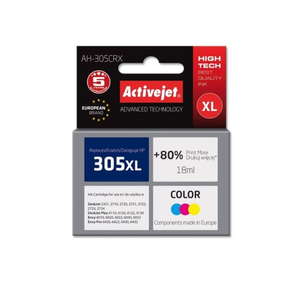 Activejet AH-305CRX Ink (replacement for HP 305XL 3YM63AE; Premium; 18 ml; color Cyan, Magenta, Gelb)