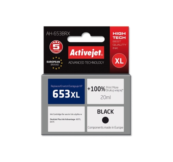 Activejet AH-653BRX ink (replacement for HP 653XL 3YM75AE; Premium; 720 pages; black)