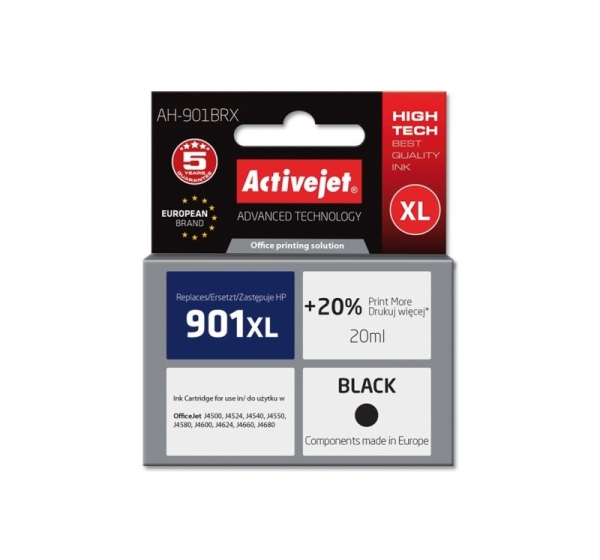 Activejet AH-901BRX Ink (replacement for HP 901XL CC654AE; Premium; 20 ml; black)