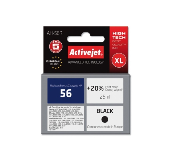 Activejet AH-56R Ink (replacement for HP 56 C6656A; Premium; 25 ml; black)