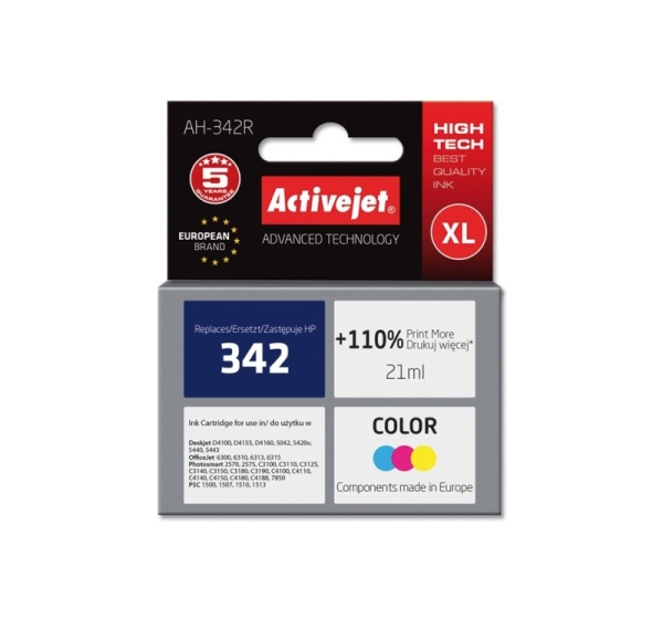 Activejet AH-342R Ink (replacement for HP 342 C9361EE; Premium; 21 ml; color)