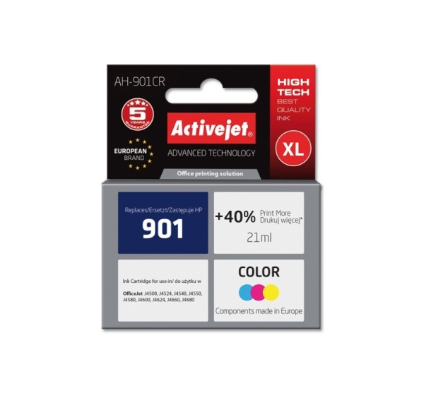Activejet AH-901CR Ink (replacement for HP 901 CC656AE; Premium; 21 ml; colour)