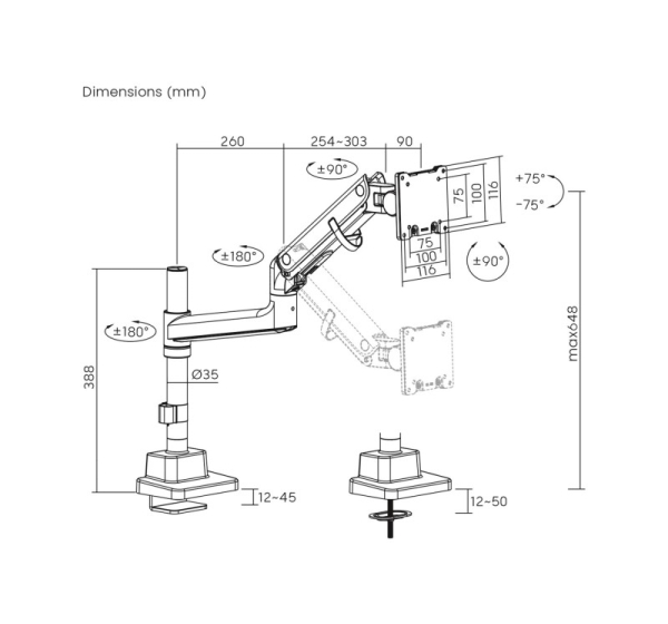Digitus Single Monitor Mount, 57", 27 kg