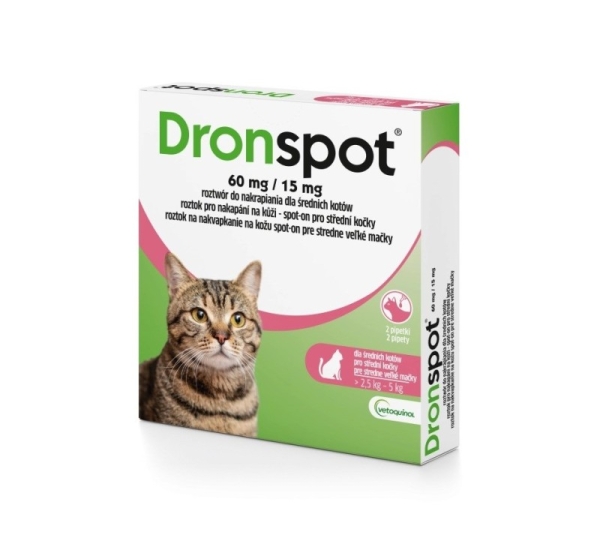 VETOQUINOL Dronspot (2,5-5kg) - deworming drops for cats - 2x0,7ml