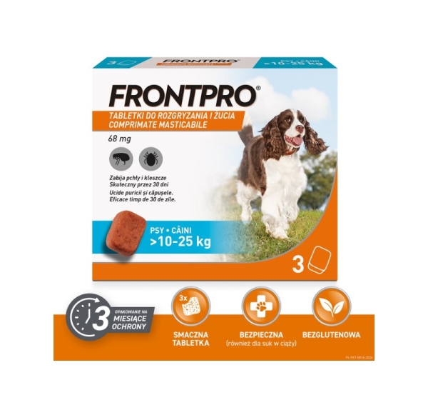FRONTPRO Flea and tick tablets for dog (>10-25 kg) - 3x 68mg