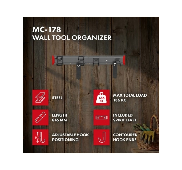 Maclean Wall-Mounted Tool Organizer, steel, max. load 136 kg, width 816 mm, MC-178