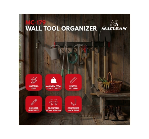 Maclean Wall-Mounted Tool Organizer, steel, max. load 228 kg, width 1222 mm, MC-179