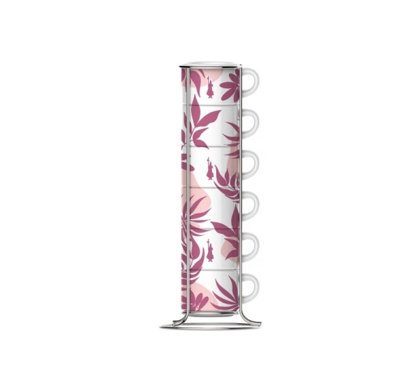 Bialetti Primavera Set of 6 espresso cups on stand - Pink