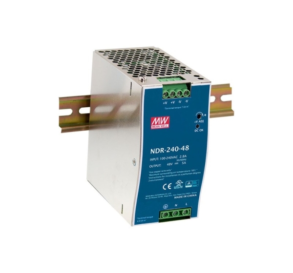 LevelOne 48V DC Industrial Power Supply, 240W, DIN-Rail, PoE Ready