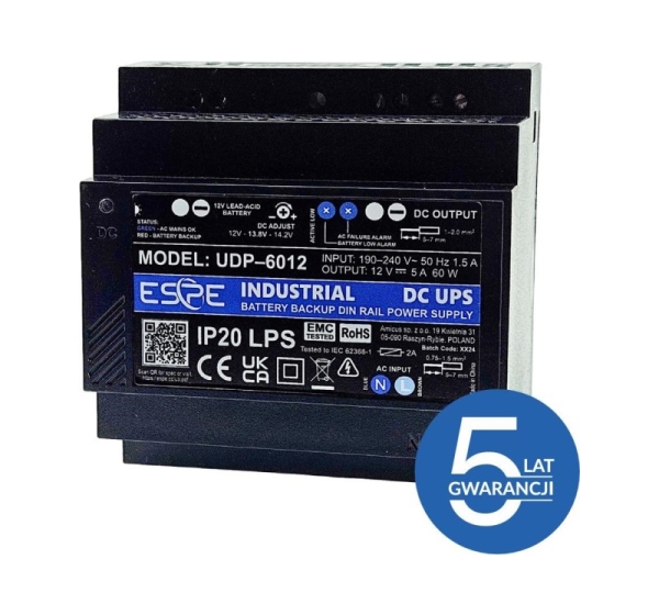 ZASILACZ IMPULSOWY BUFOROWY NA SZYNĘ DIN ESPE UDP-6012 12 V 60 W 5 A