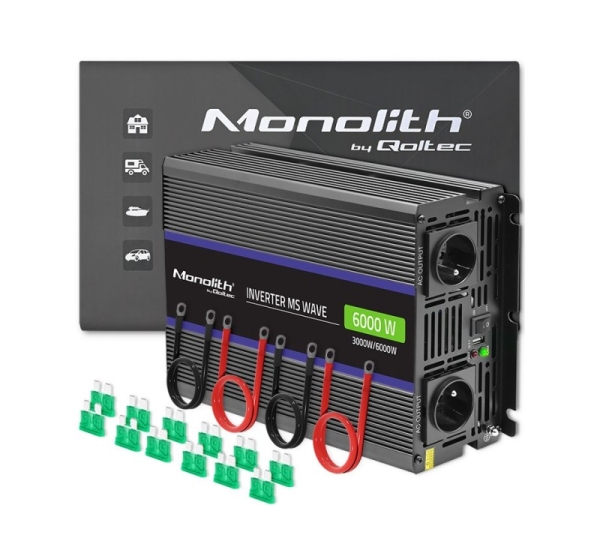 Qoltec Monolith 6000 MS Wave Voltage Converter | 12V to 230V | 3000/6000W | USB