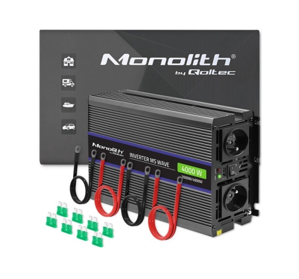 Qoltec Przetwornica napięcia Monolith 4000 MS Wave | 12V na 230V | 2000/4000W | USB