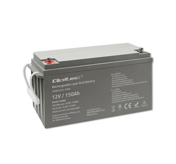 QOLTEC 53068 AGM battery 12V 150Ah max. 2250A