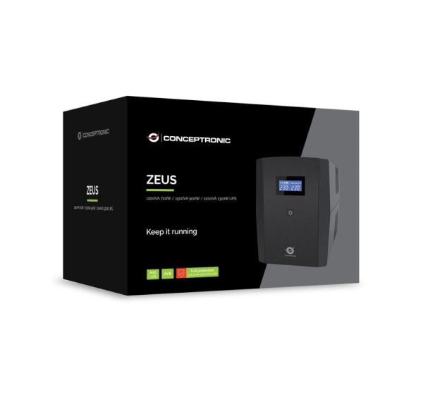 Conceptronic ZEUS04G 2200VA 1320W UPS, UK socket x 4, HID USB, RJ45 In/Out, AVR