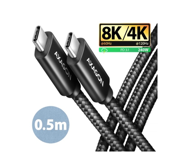 CABLE USB-C TO USB-C 0.5M 240W/8K BLACK BUCM4X-CM05AB AXAGON