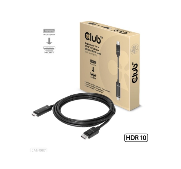CABLE DP TO HDMI 3M/M/M CAC-1087 CLUB3D