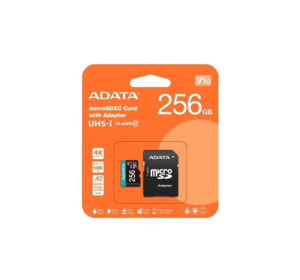 MEMORY MICRO SDXC 256GB W/AD./AUSDX256GUI3V30SA2-RA1 ADATA