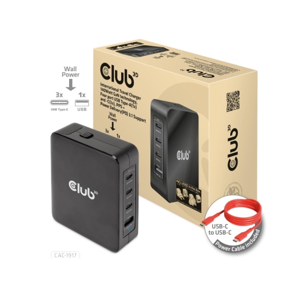 MOBILE TRAVEL CHARGER USB-C/140W GAN CAC-1917 CLUB3D