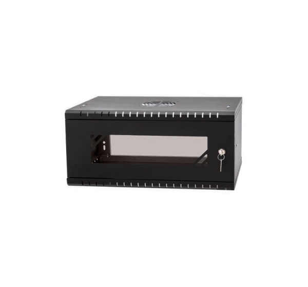Rack Cabinet 19" 4U, 450mm, Glass Door, Black