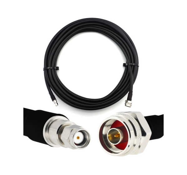 RP-SMA Male to N Male Hex 5m IP67 Flexible Coaxial Cable — LMR400 UF UltraFlex equivalent