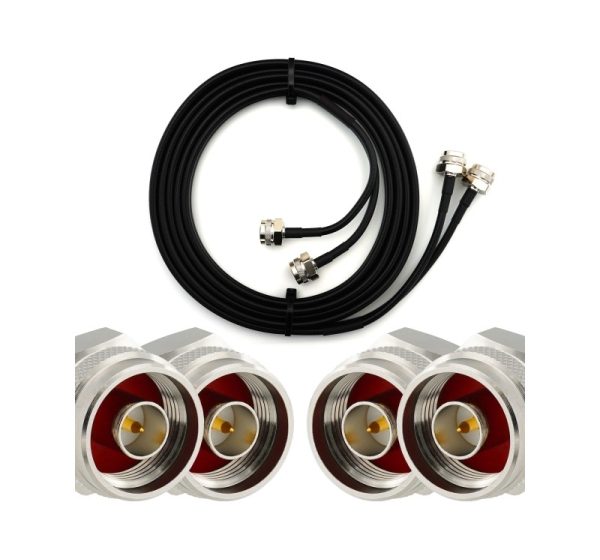 N Male Hex to N Male Hex 3m Twin Coaxial Cable — HF240 (LMR240 equivalent)