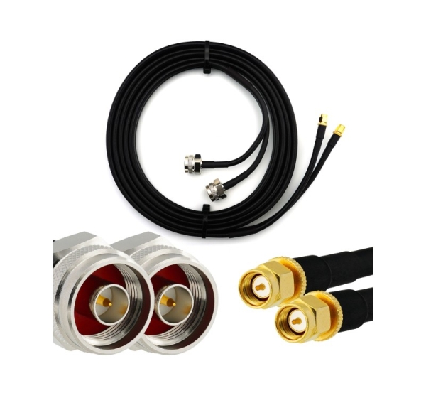 SMA Male Hex to N Male Hex 10m Twin Coaxial Cable — HF240 (LMR240 equivalent)
