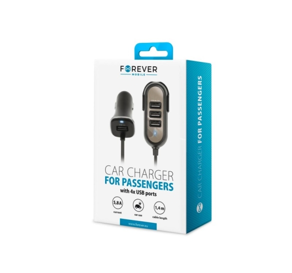 Forever Universal PC-01 car charger (4 x USB | 5,8 A) for passengers Black