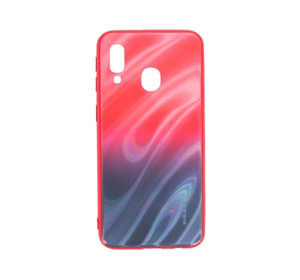 Evelatus Samsung Galaxy A40 Water Ripple Gradient Color Anti-Explosion Tempered Glass Case Gradient Red-Black