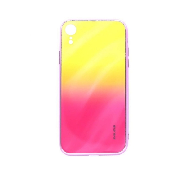 Evelatus Apple iPhone XR Water Ripple Gradient Color Anti-Explosion Tempered Glass Case Gradient Yellow-Pink