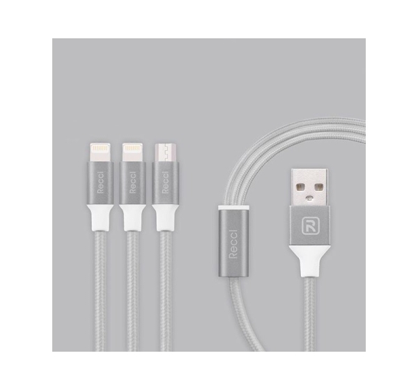 Recci Universal Delicate RCS-H120 3 in 1 Micro USB + 2 x Lightning Fast Charging 1,2 m Grey