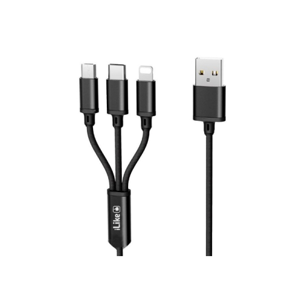 iLike Charging Cable 3 in 1, USB, Type C, Lightning, CCI02 Black