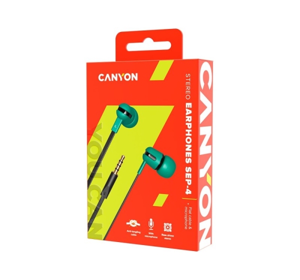Canyon SEP-4 Stereo earphone with microphone 1.2m flat cabl