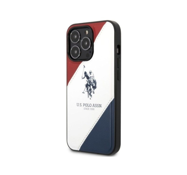 U.S Polo Apple iPhone 14 Pro Leather Double Horse Case White Blue