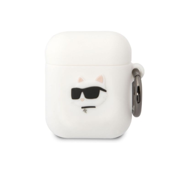 Karl Lagerfeld Apple Airpods 1/2 3D Logo NFT Choupette Head Silicone Case White