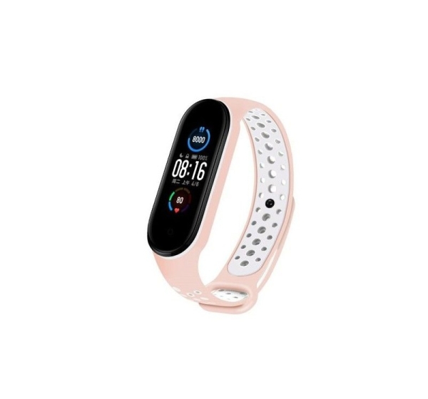 iLike Silicone Wristband Strap for Xiaomi Mi Band 5 Dots Pink White