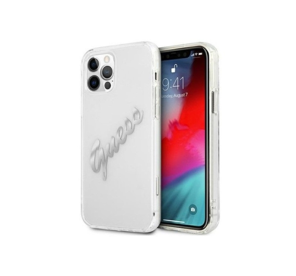 Guess Apple iPhone 12 Pro Max 6.7 hardcase Vintage Script Silver Transparent