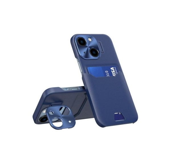 iLike Apple iPhone 14 Leather Stand Case card wallet with stand Blue