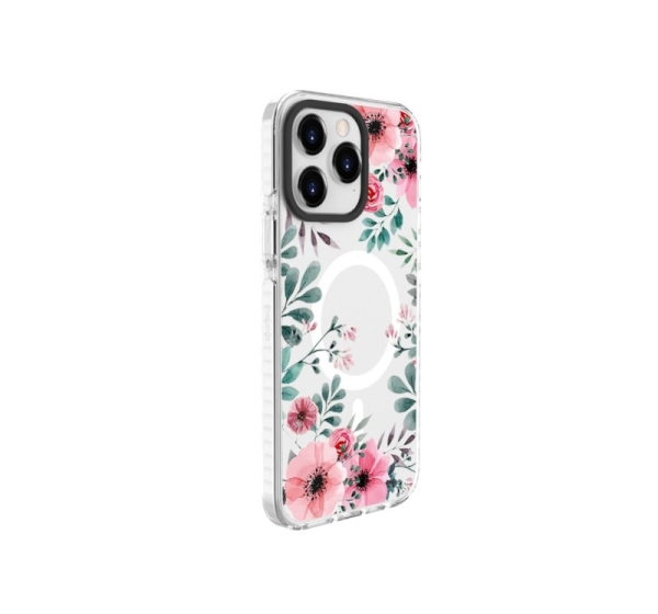Evelatus Apple iPhone 15 Pro Max PC+TPU With MagSafe Customized Print Flower Transparent