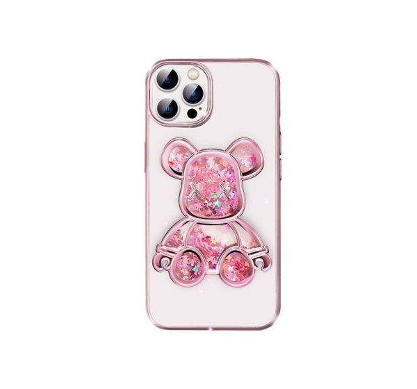 iLike Apple iPhone 15 Pro Silicone Case Print Desire Bear Pink