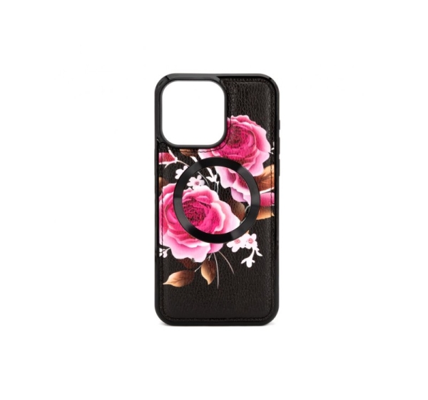 Evelatus Apple iPhone 15 Pro Leather Case Zipper Design Flower Black