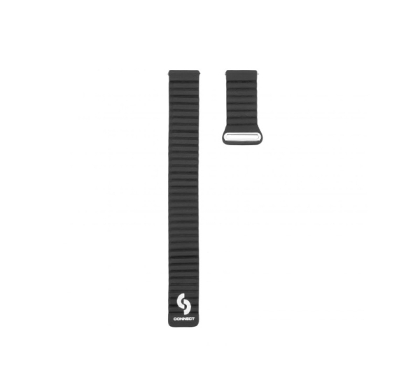 Connect 22mm Flat head Leather - Silicone Loop Magnetic Watch Strap (130mm M/L) Black