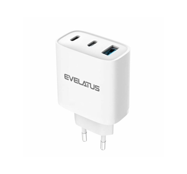 Evelatus 45W Max Fast Charger EU USB-C1/USB-C1/USB-A - RCE-4501ACCL White