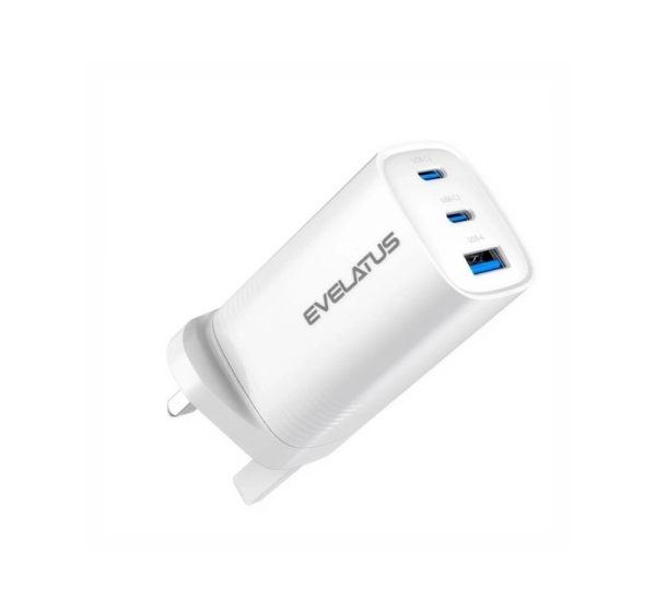 Evelatus 65W Max Fast Charger UK USB-C1/USB-C1/USB-A ETC11 White