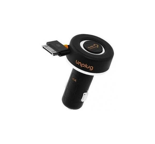 iLike CCU1000IPH Compact iPod iPhone 4 4S 30Pin Fast 1A Car Charger with Rewind Cable Black
