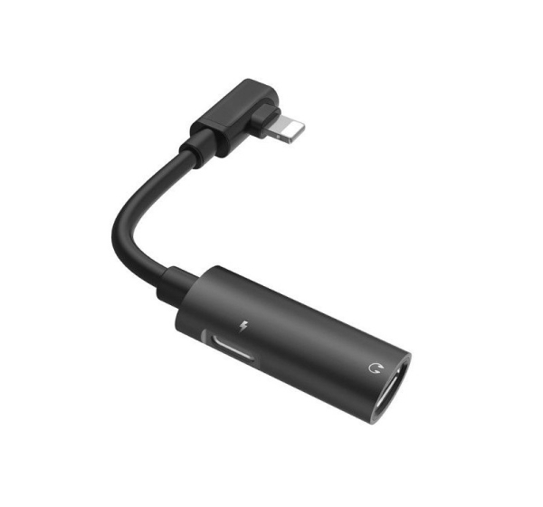 Hoco Dual Lightning Cable Audio Converter To Lightning Headset Plug + Lightning Charger Plug Juodas Black