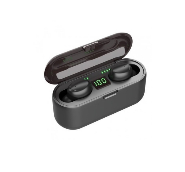 WoW F9 Sport & Leisure Super-Fit TWS Bluetooth 5.1 Stereo Earphones with HD Mic LED charging case Black