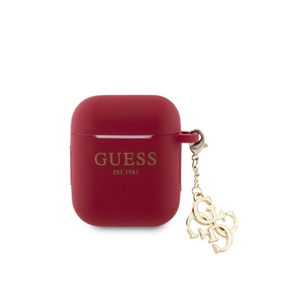Guess Apple Airpods 1/2 Case Silicone Classic Logo Gold With 4G Charm Magenta